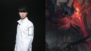 Chovy next to League of Legends Champion Aatrox