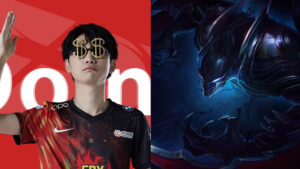 FunPlus Phoenix mid laner Doinb and LoL champion Nocturne