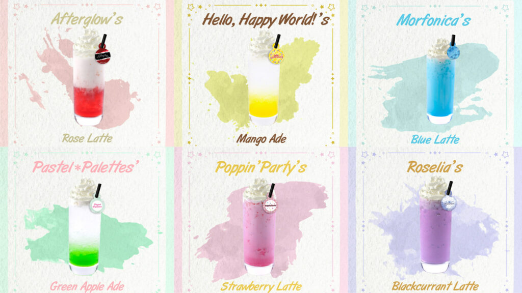 Bang Dream cafe, Aniplus cafe, drink menu