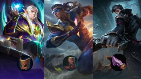 Mobile Legends: Bang Bang items - Wooden Mask, Hunter's Knife, and Boots