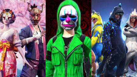 Rarest skins in Free Fire featuring Sakura Blossom, Green Criminal, and Galaxy Dino